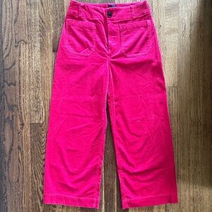Anthropologie Maeve Colette Cropped Wide Leg Corduroy Hot Fuchsia Pink Pants 28